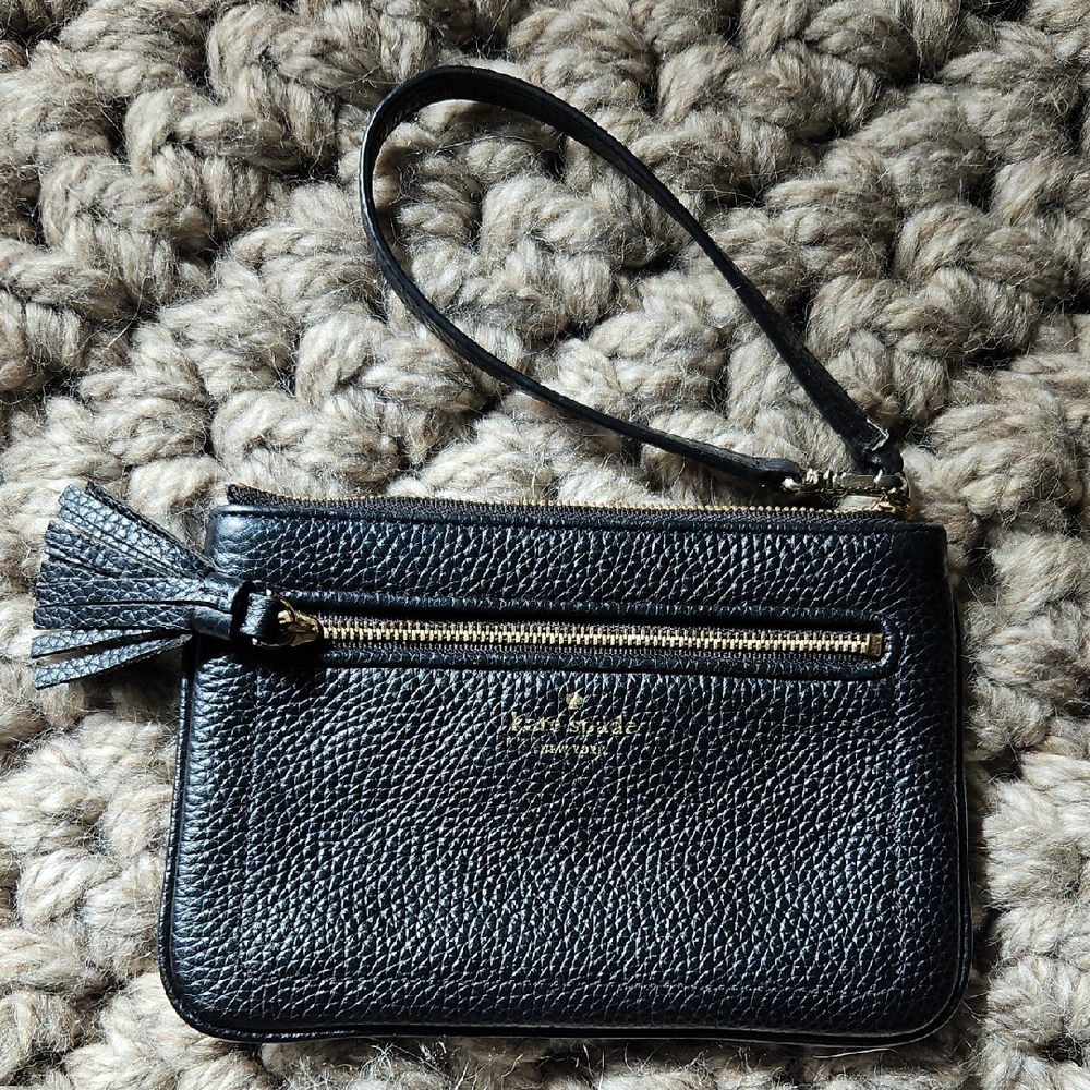 Kate Spade Black Textured Wristlet with Tassel